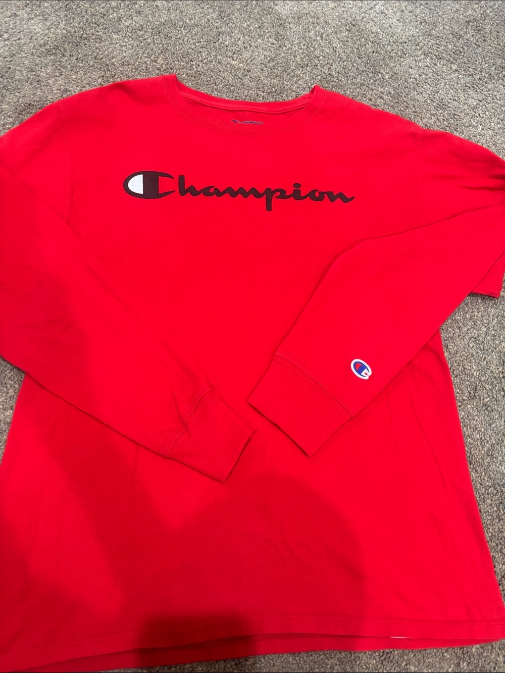 Champion Red Long Sleeve Logo Crewneck Sweatshirt